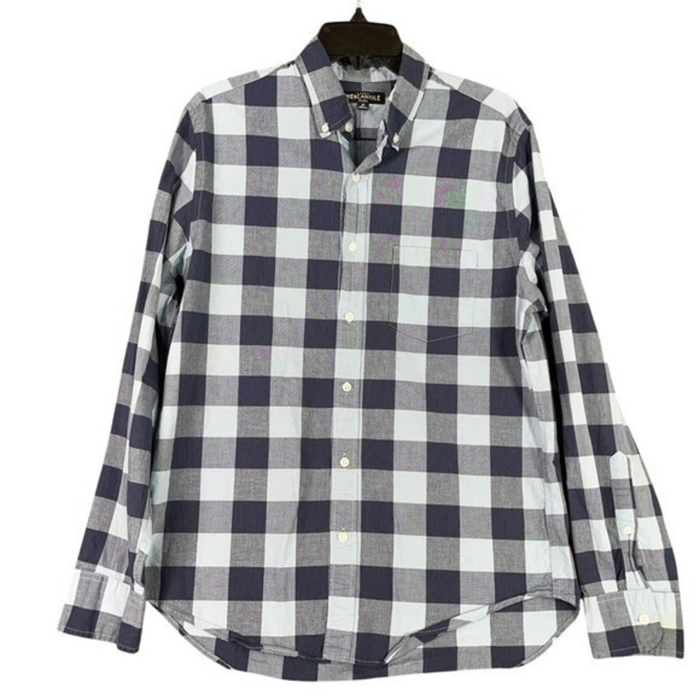 J. Crew Mercantile Button Down Mens M Gingham Blue Stretch Casual Shirt